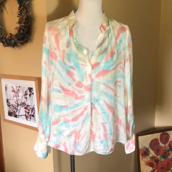 ZADIG & VOLTAIRE size Medium Popover Ethereal TieDye Round Hem Soft VNeck $289 - Picture 1 of 13